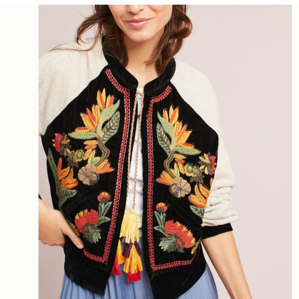 Maeve velvet embroidered shell jacket